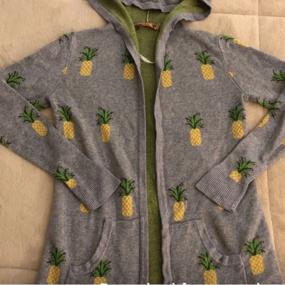 Belladini Pineapple Cardigan Hooded Sweater Gray Yellow Coastal